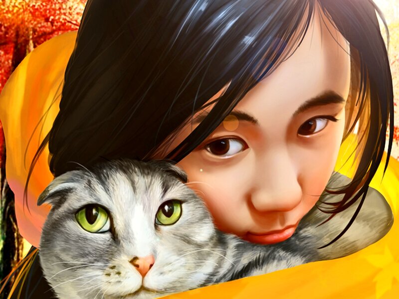Girl with Cat — Orange