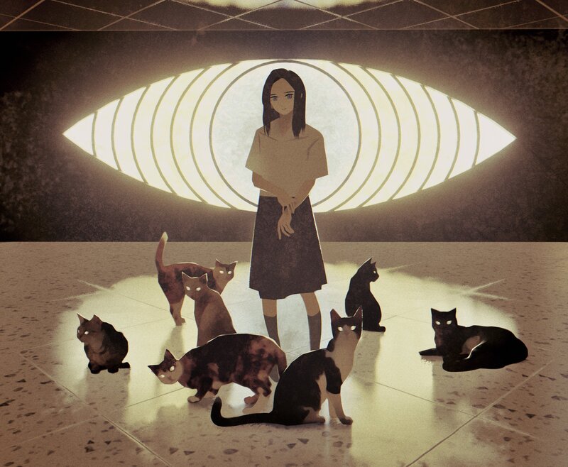 Girl with Cats — Brown, Dramatic