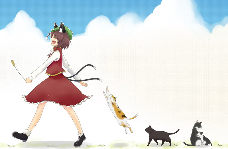 girl with cats in field