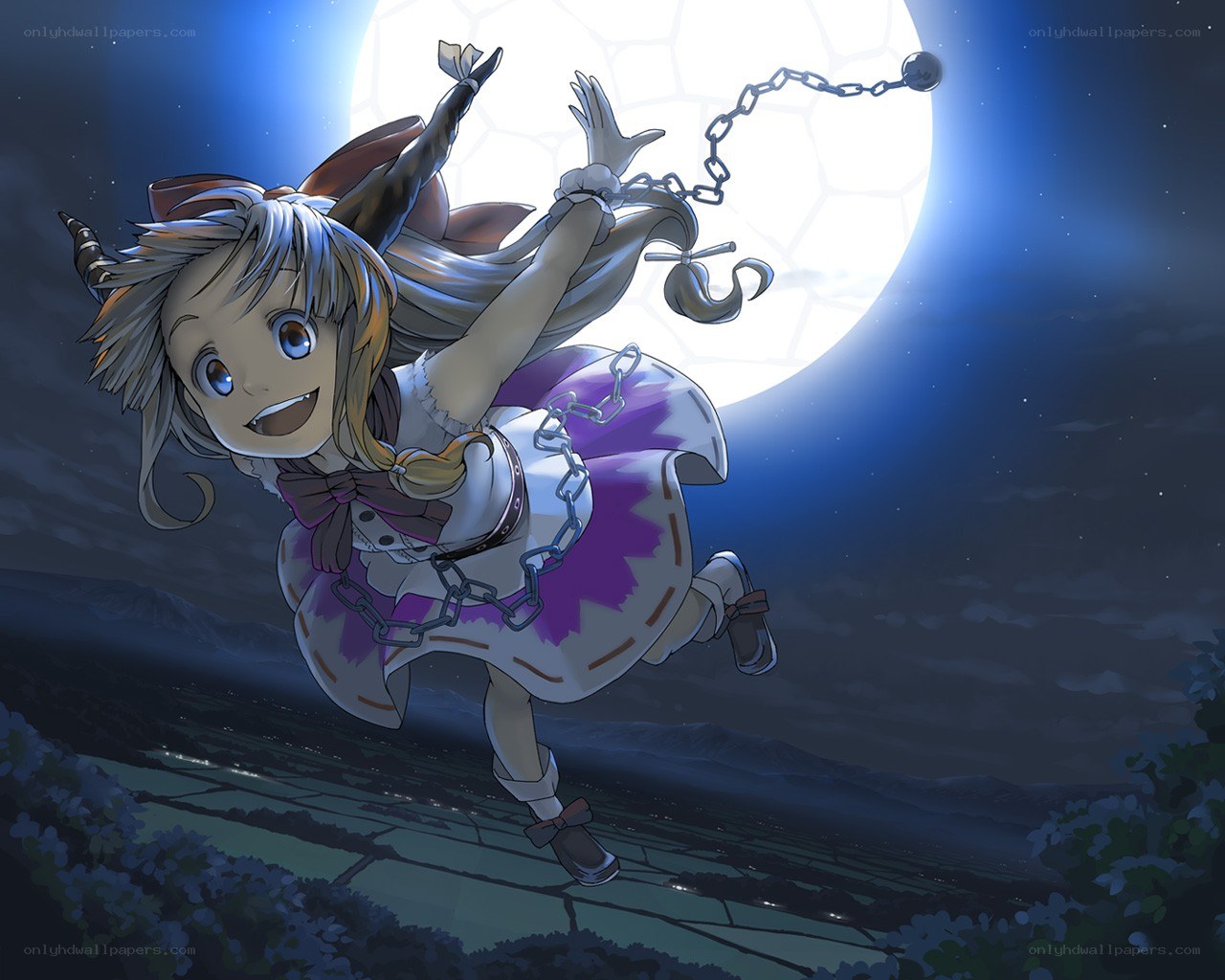 girl with chains in moonlight