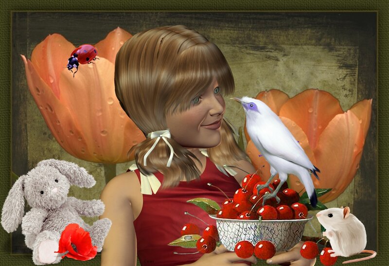 Girl with Cherries and Animals