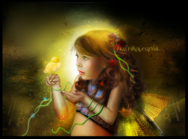 Girl with Chick and Wings