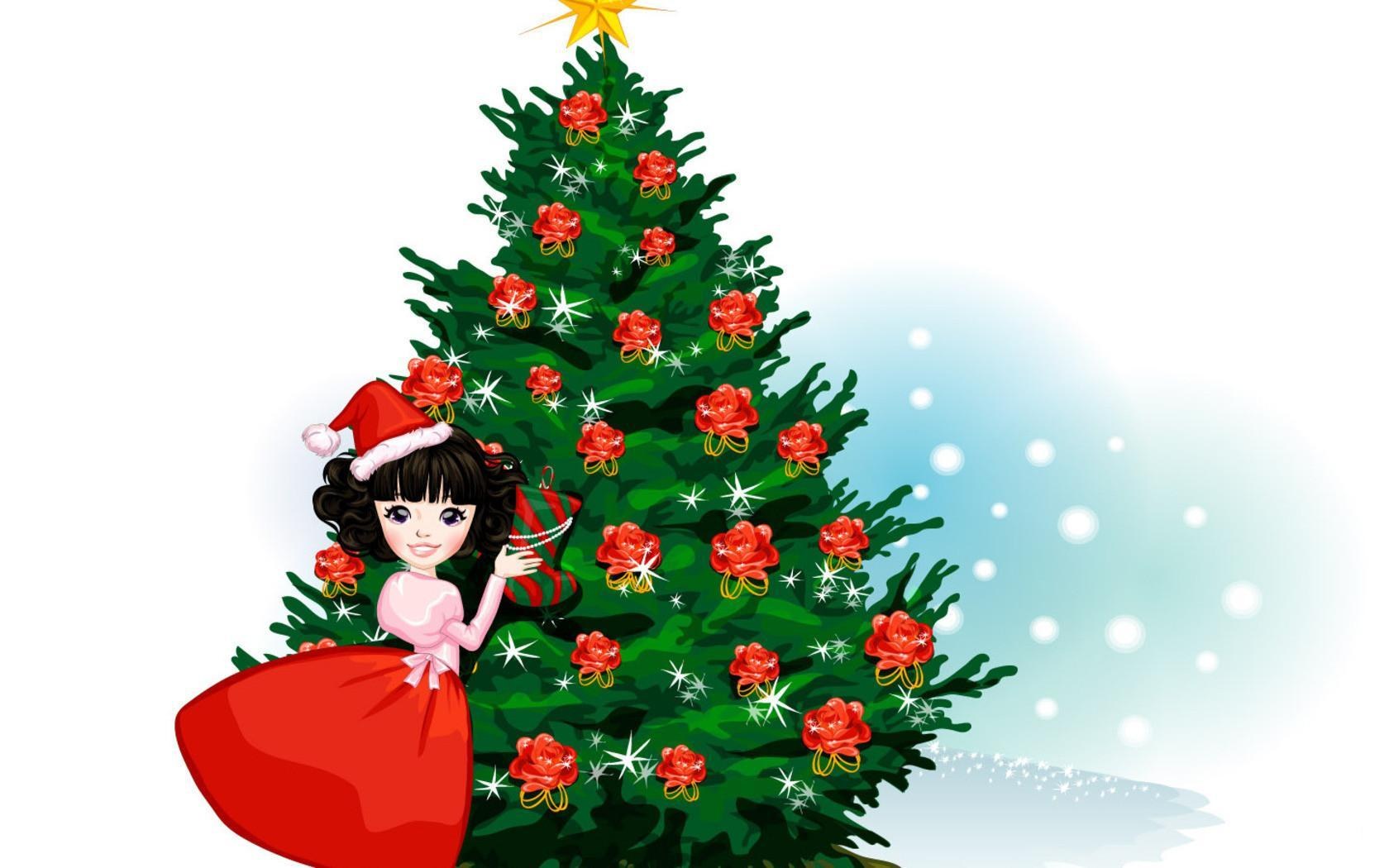 girl with christmas tree
