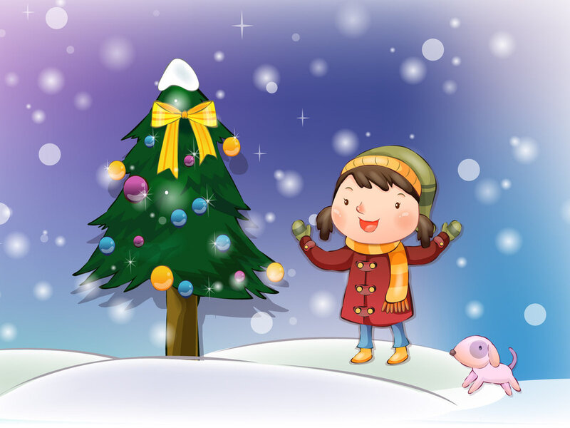 Girl with Christmas Tree — Green, Festive