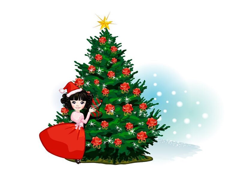Girl with Christmas Tree — Green