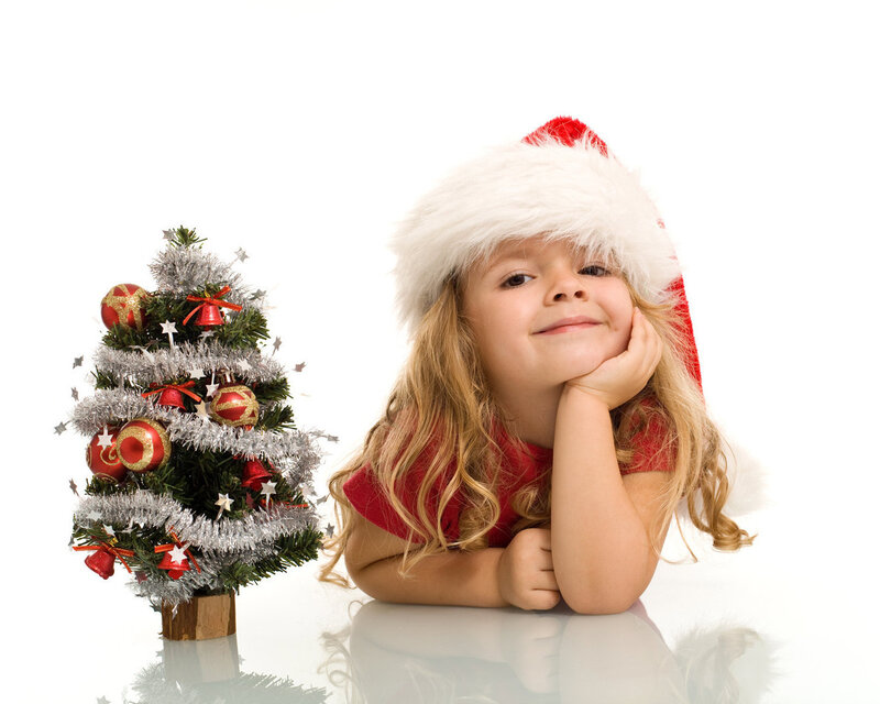 Girl with Christmas Tree — White, Festive