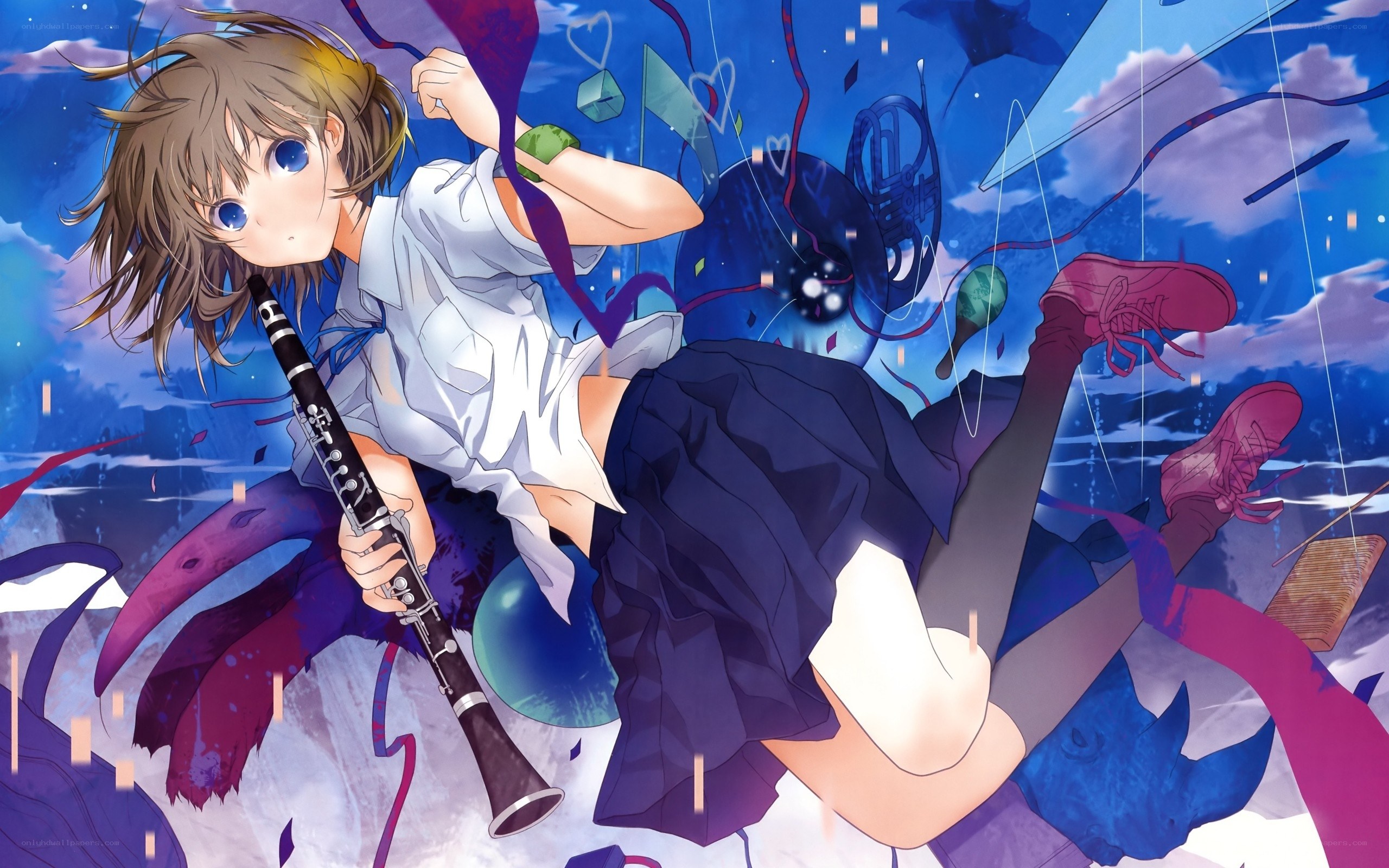 Girl with clarinet in sky