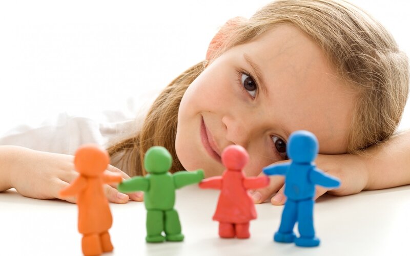 Girl with Clay Figures — White