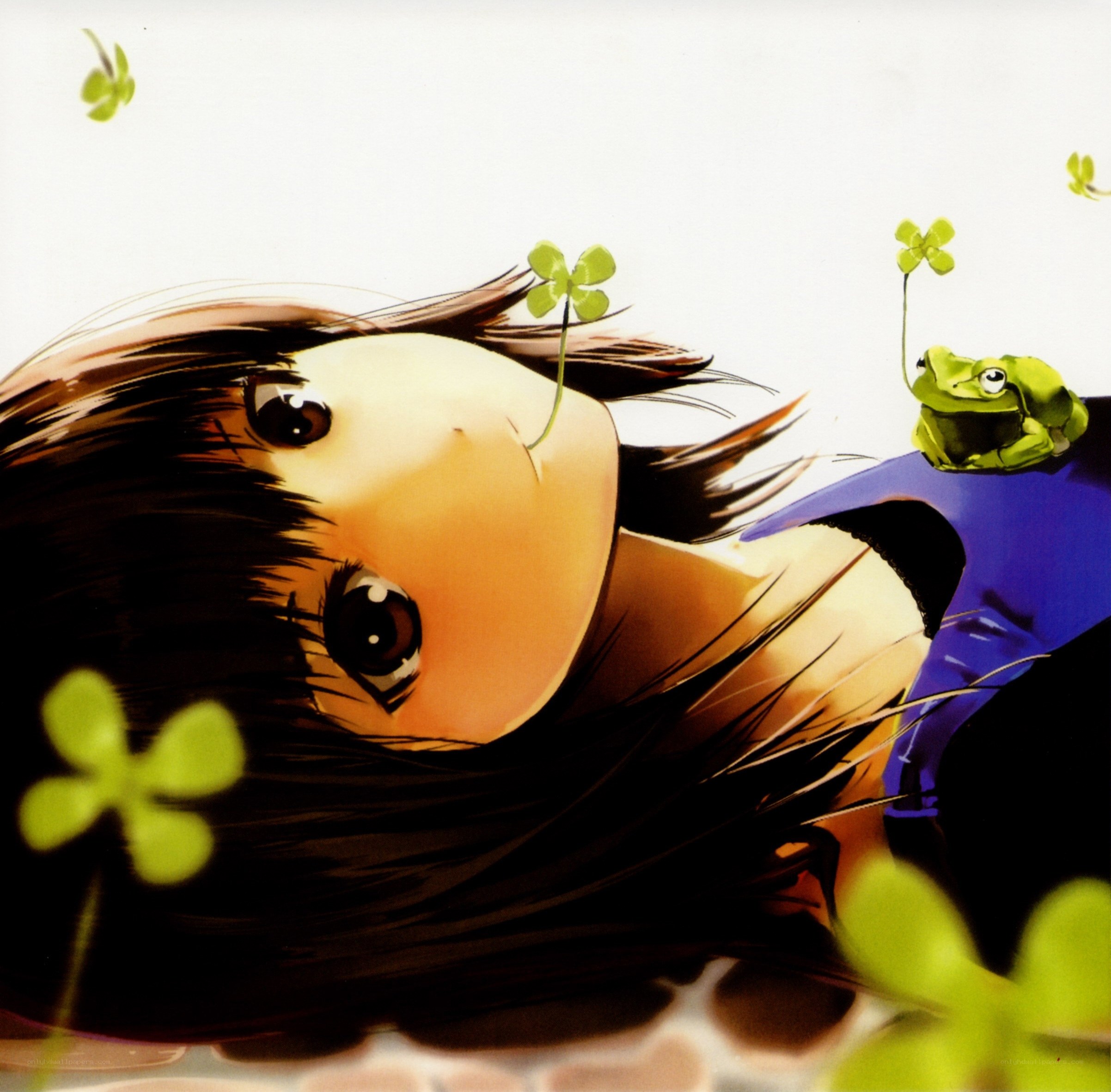 girl with clover and frog