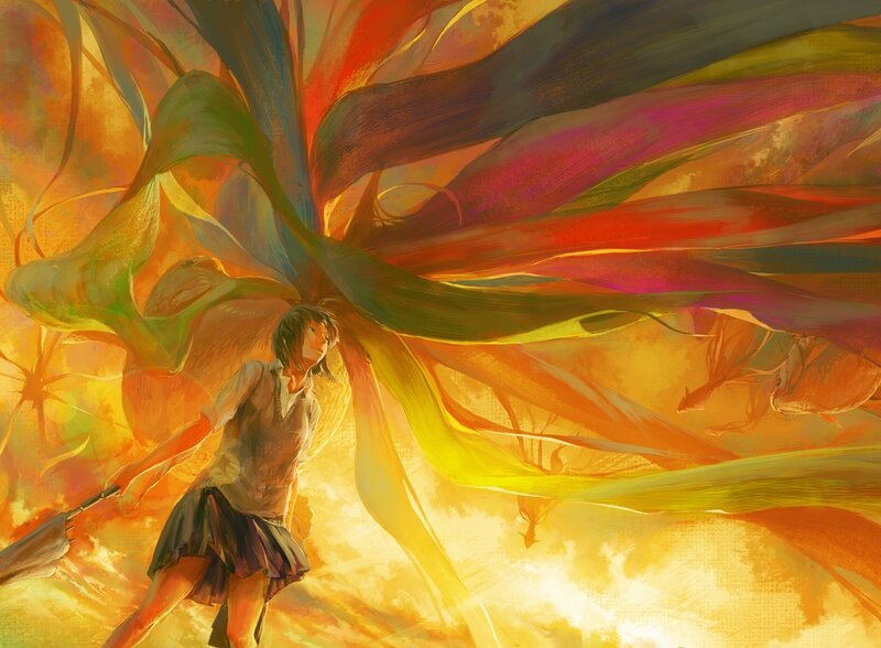 girl with colorful energy wings