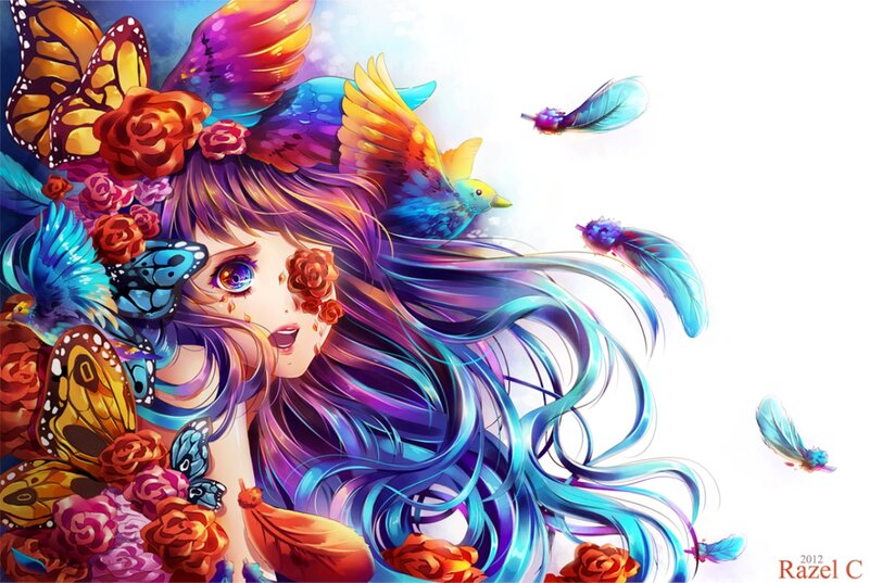 Girl with Colorful Hair