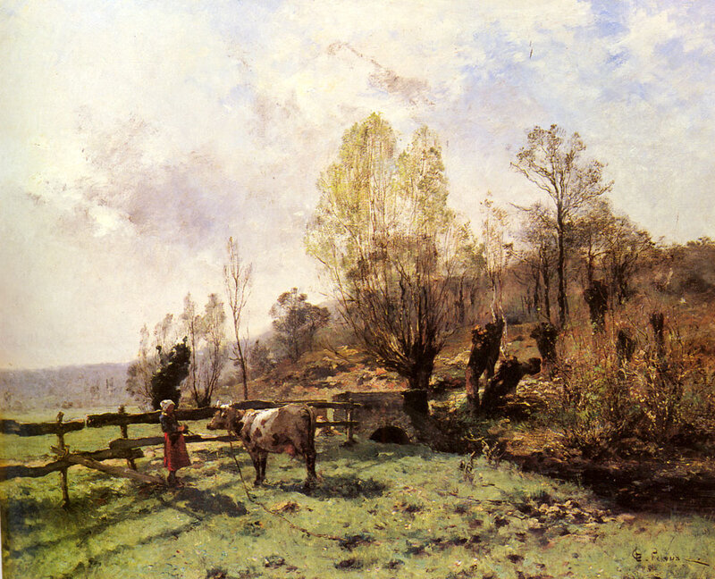 Girl with Cow in Field
