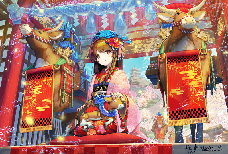 Girl with Cow Statues
