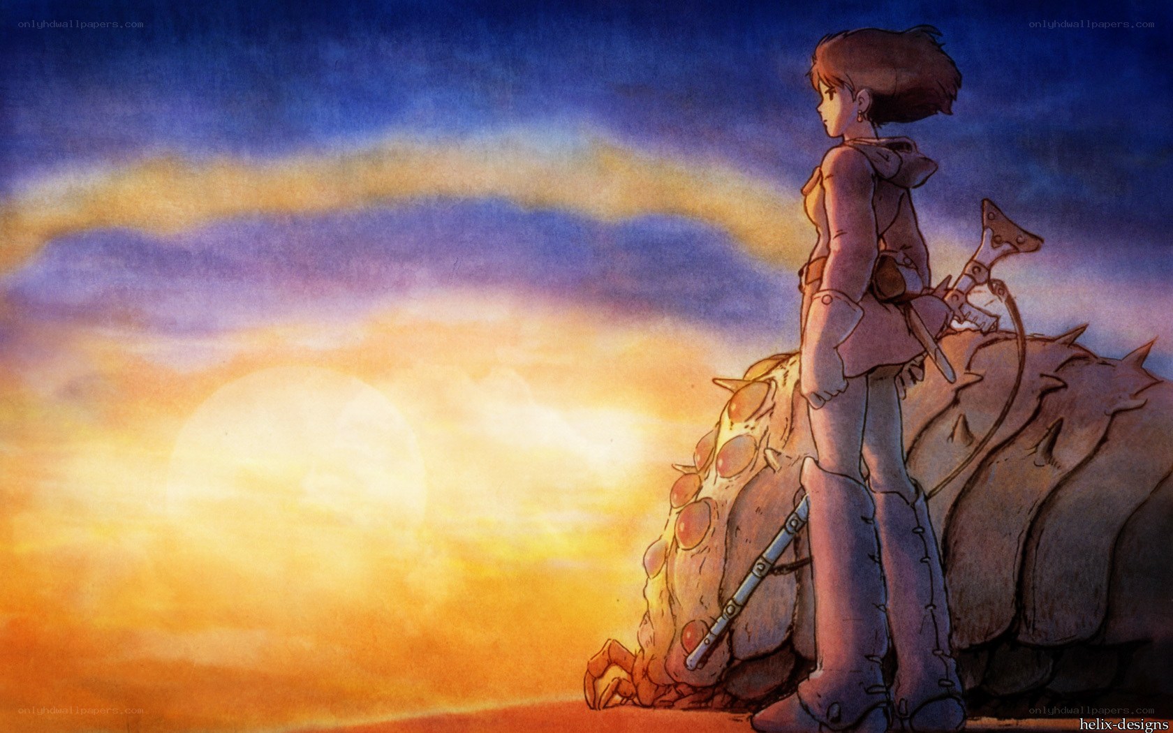 girl with creature at sunset