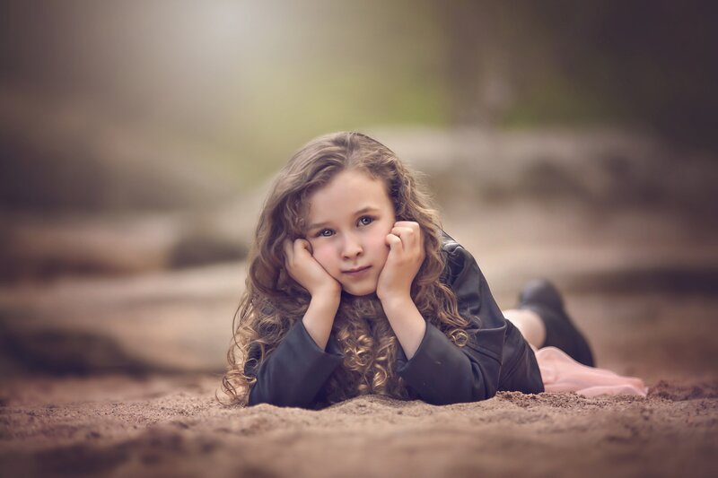 Girl with Curly Hair — Brown, Calm, Photograph