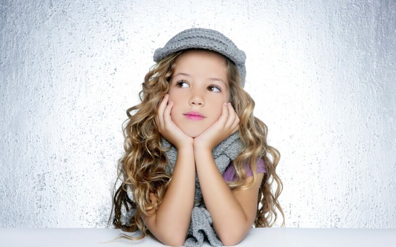 Girl with Curly Hair — Gray, Thoughtful, Photograph
