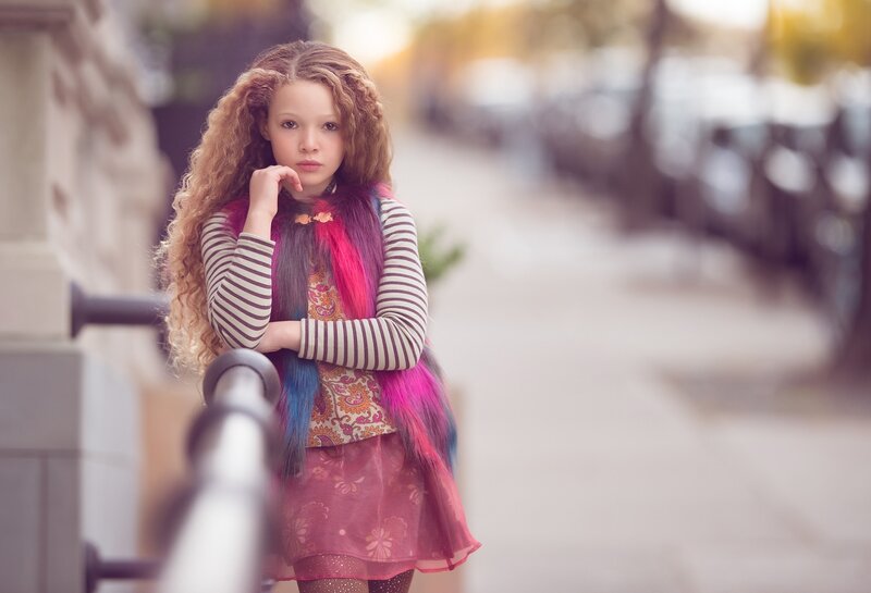 Girl with Curly Hair — Pink, Contemplative, Afternoon