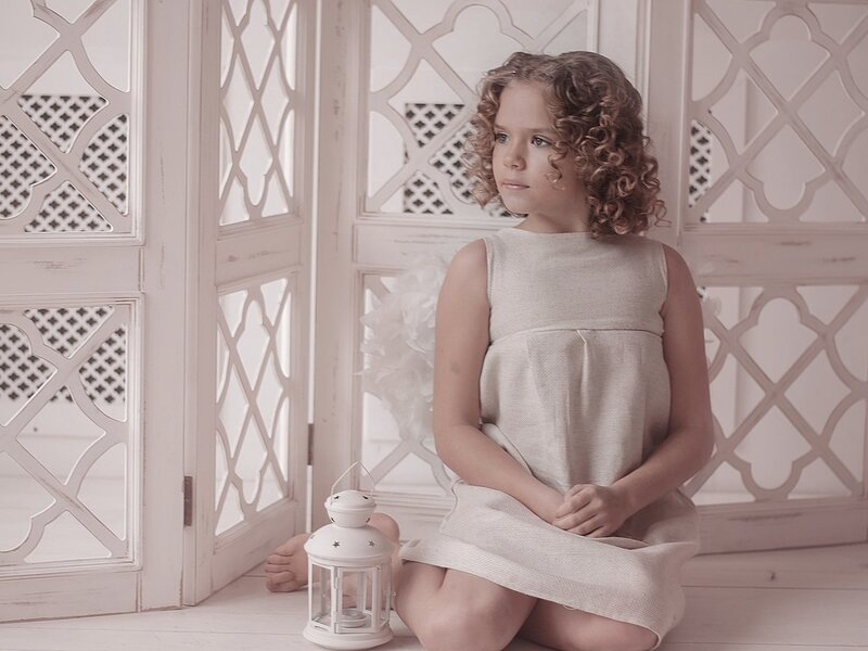 Girl with Curly Hair — White