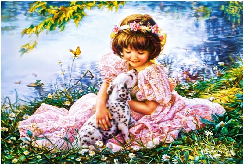Girl with Dalmatian Puppy