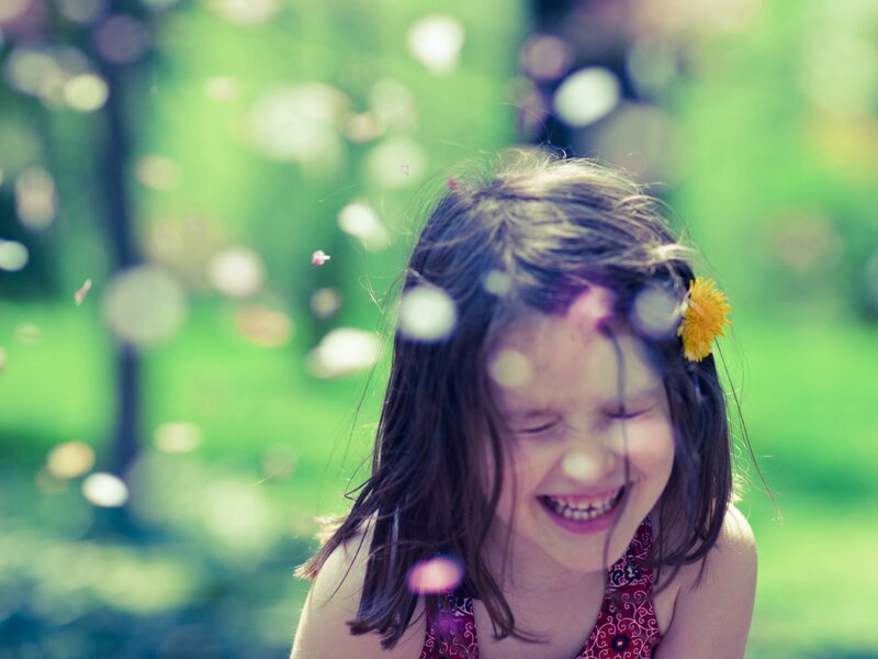 Girl with Dandelion — Green, Playful