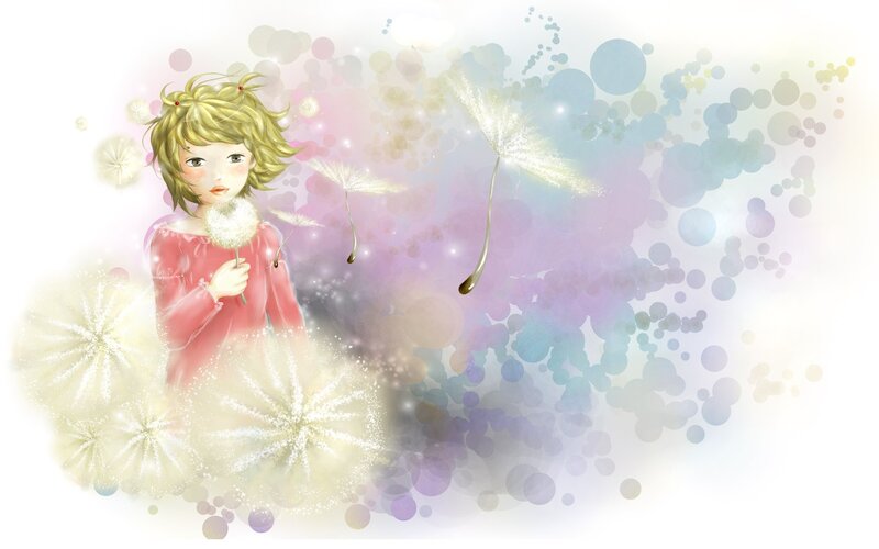 girl with dandelion seeds