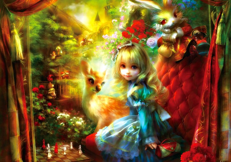 Girl with Deer and Rabbit