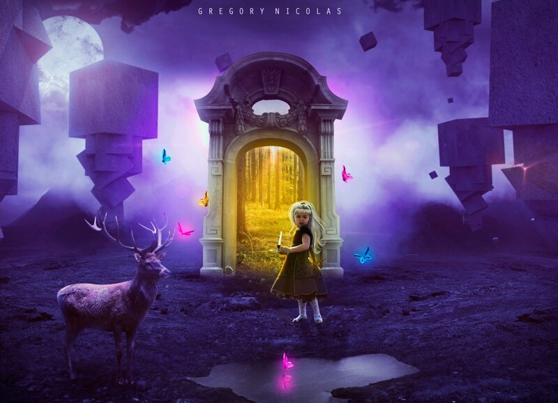 Girl with Deer in Portal