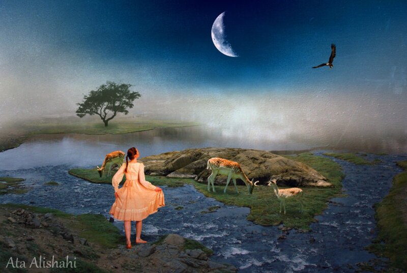 Girl with Deer in River