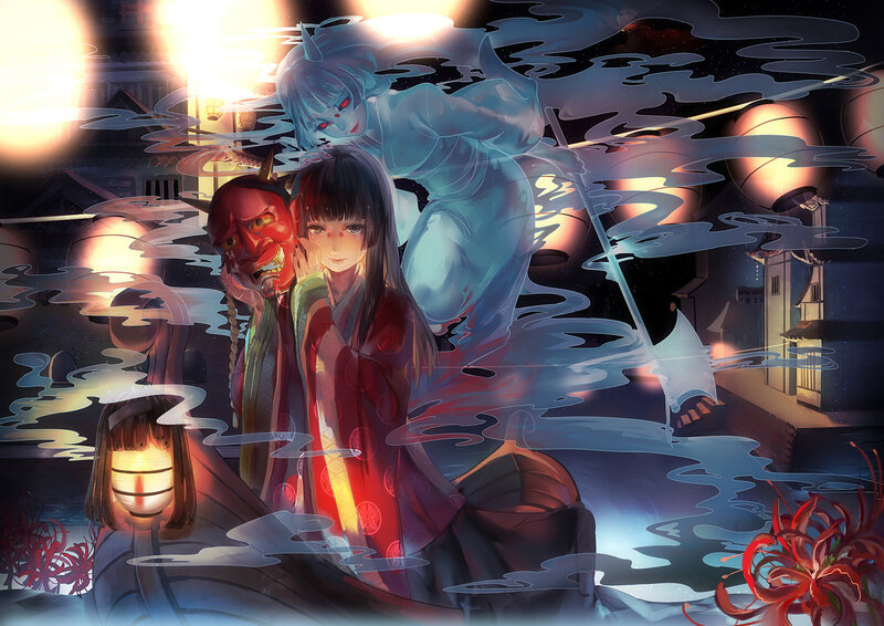 Girl with Demon Mask — Red