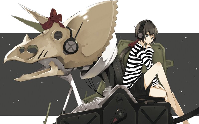 girl with dinosaur skull robot