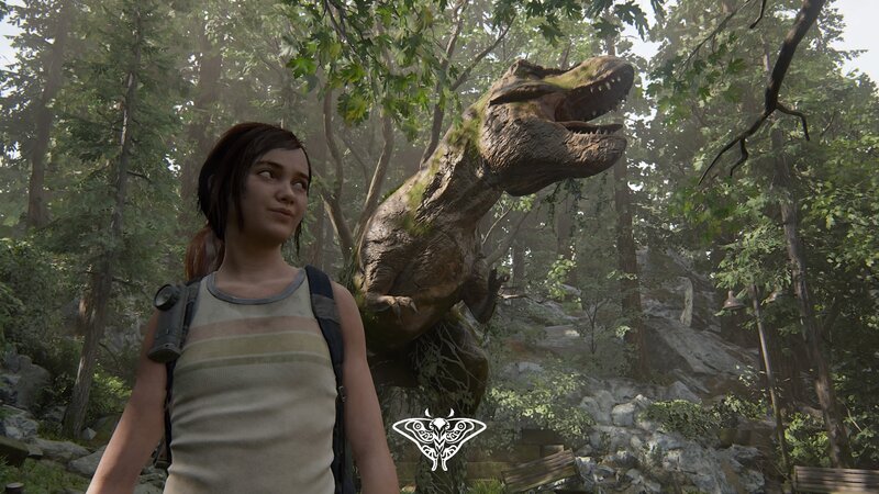 Girl with Dinosaur Statue