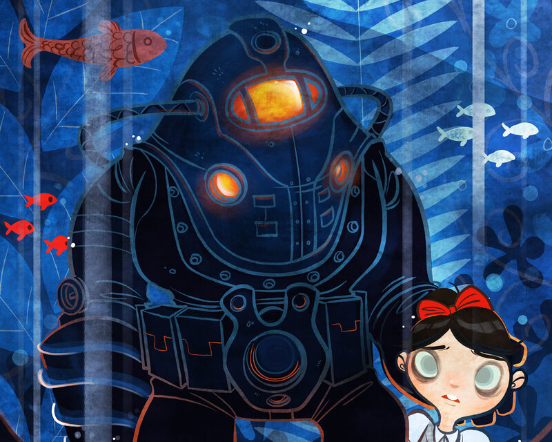 Girl with diving suit underwater
