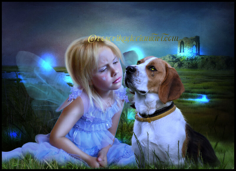 Girl with Dog in Field