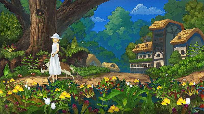 Girl with Dog in Forest — Green