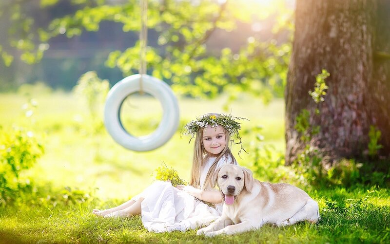 Girl with Dog in Park
