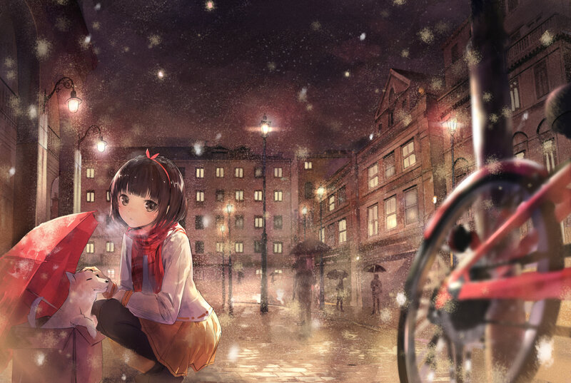 Girl with Dog in Snow