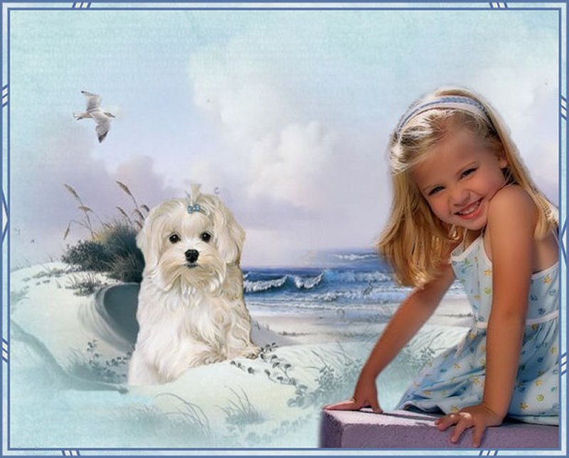 Girl with Dog on Beach