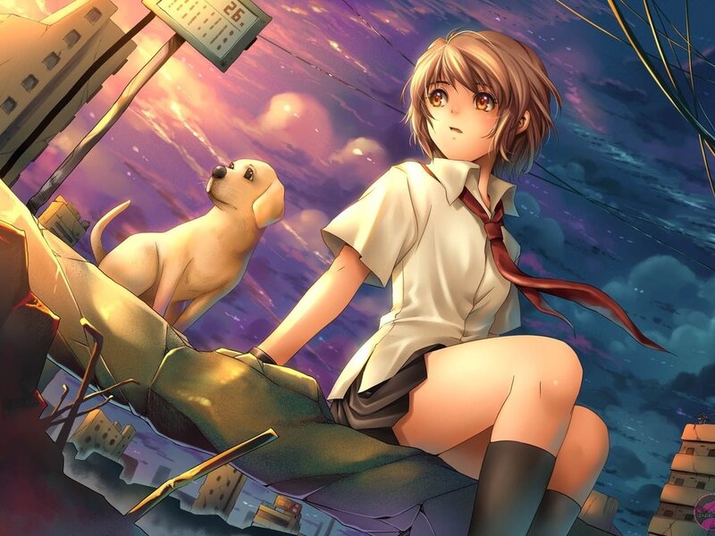 Girl with Dog on Debris