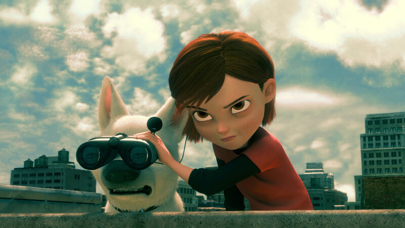 girl with dog on rooftop