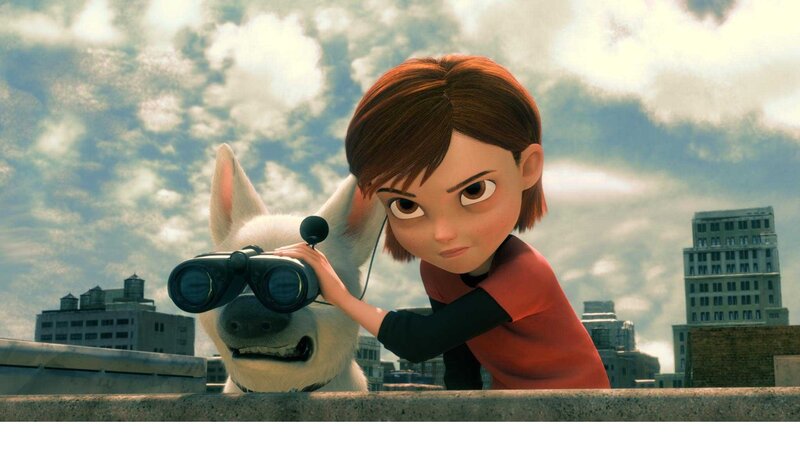 Girl with Dog on Rooftop — White