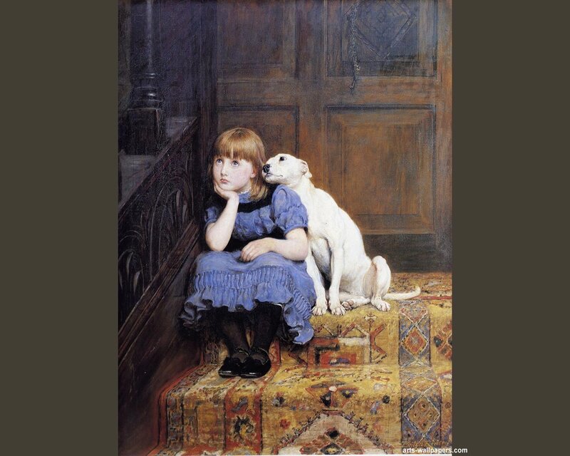 Girl with Dog on Stairs