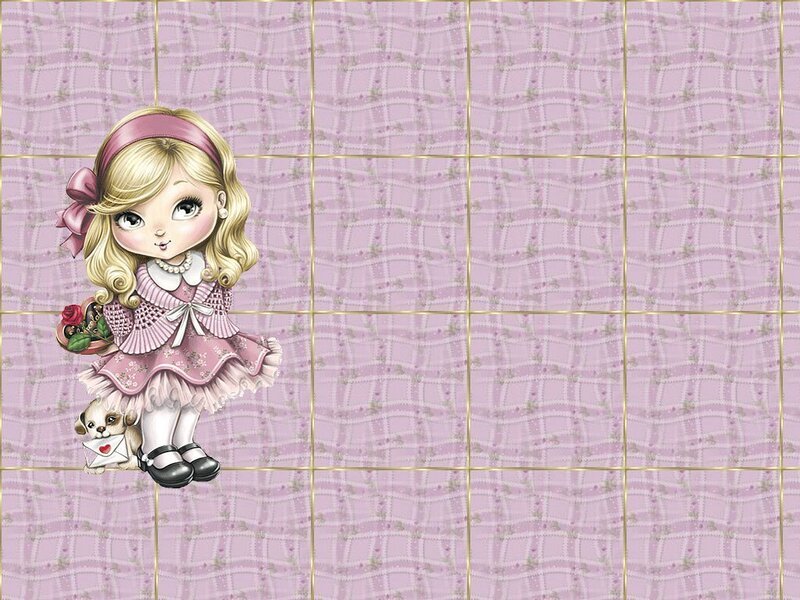 girl with dog on tiled background