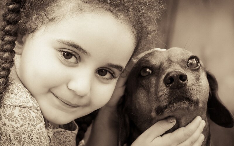 Girl with Dog — Sepia