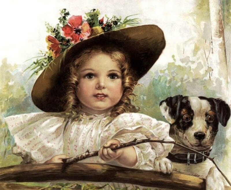 Girl with Dog — White