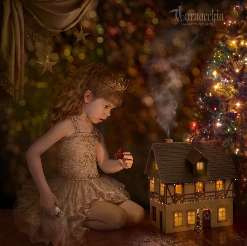 Girl with Dollhouse — Gold