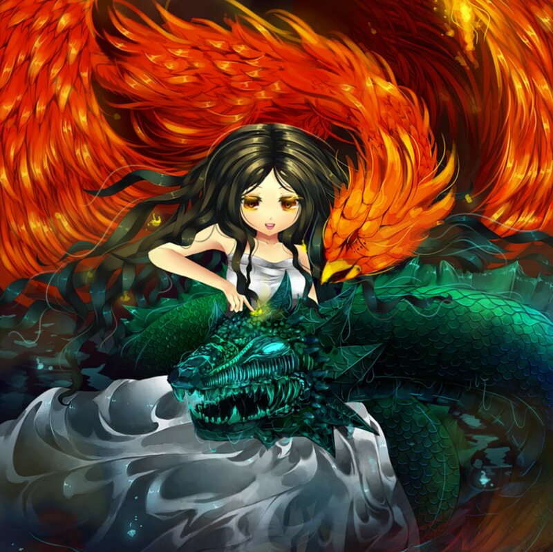 Girl with Dragon and Phoenix