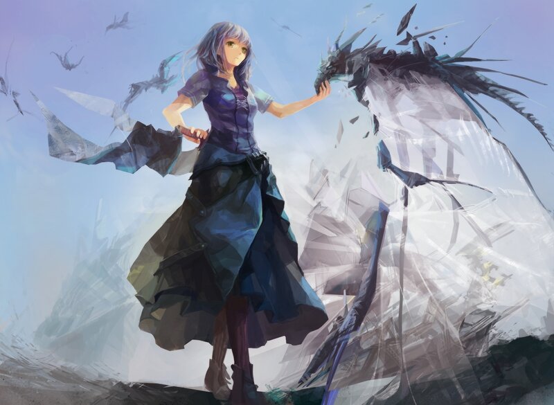 Girl with Dragon — Blue, Dramatic