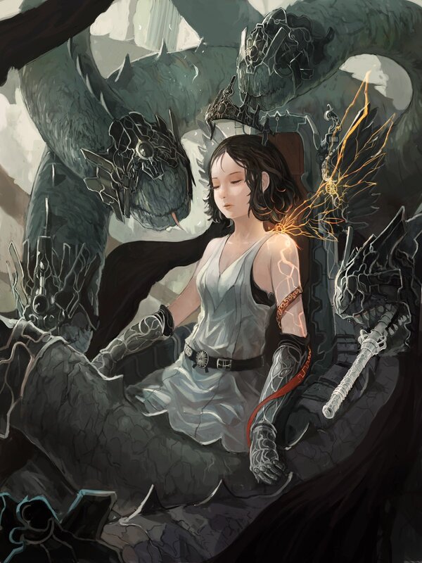 girl with dragon creatures