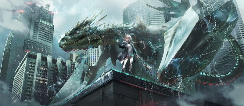 Girl with Dragon — Green, Dramatic