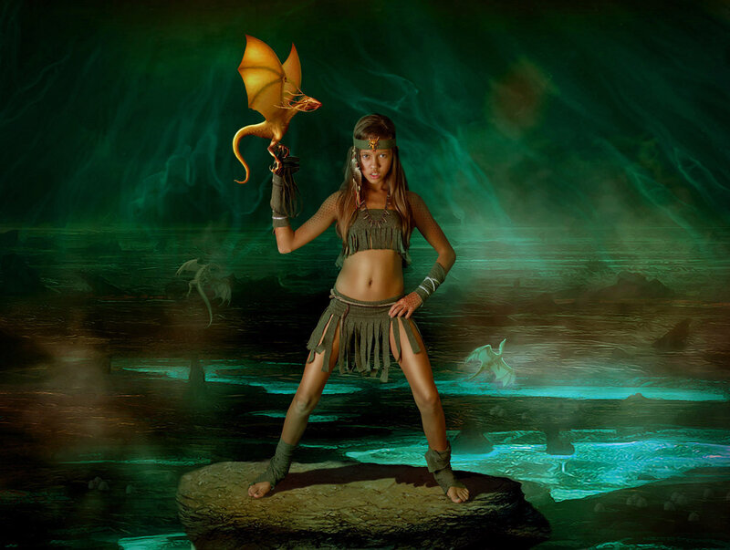 Girl with Dragon — Green